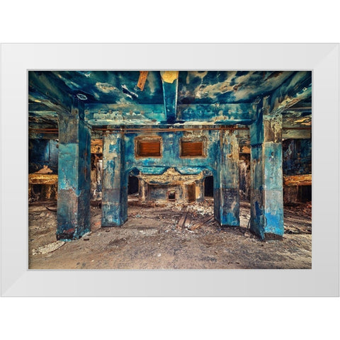 Blue White Modern Wood Framed Art Print by Haker, Matthias