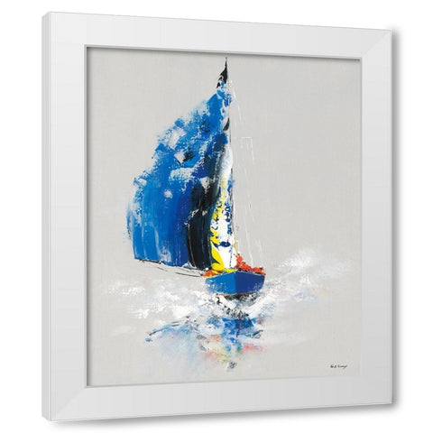 Le Bateau Bleu White Modern Wood Framed Art Print by de Courcy, Gerard