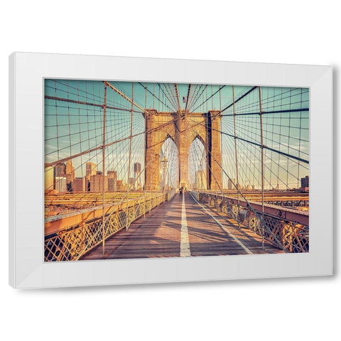 Brooklyn Bridge White Modern Wood Framed Art Print by Haker, Matthias