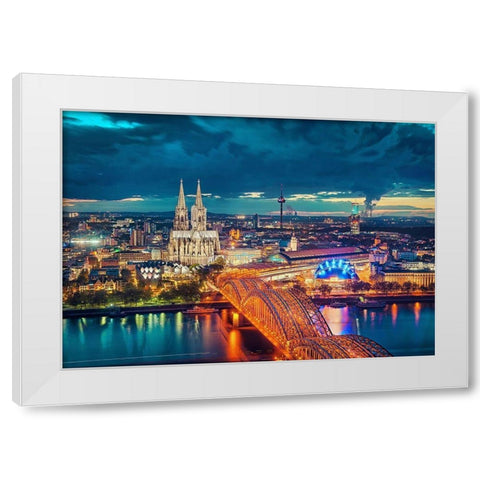 Cologne Blue Hour White Modern Wood Framed Art Print by Haker, Matthias