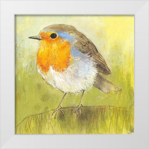 Rotkehlchen White Modern Wood Framed Art Print by Botman, Loes