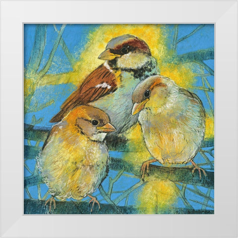 Spatzen White Modern Wood Framed Art Print by Botman, Loes