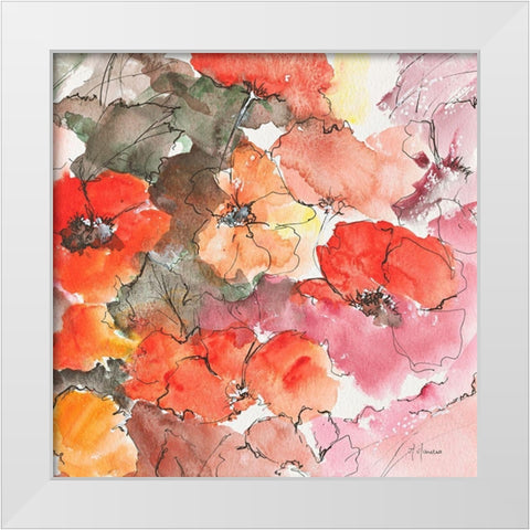Floraison rouge White Modern Wood Framed Art Print by Manero, Annie