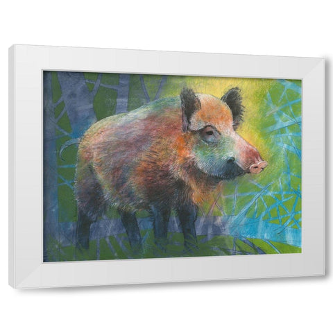 Wildschwein White Modern Wood Framed Art Print by Botman, Loes
