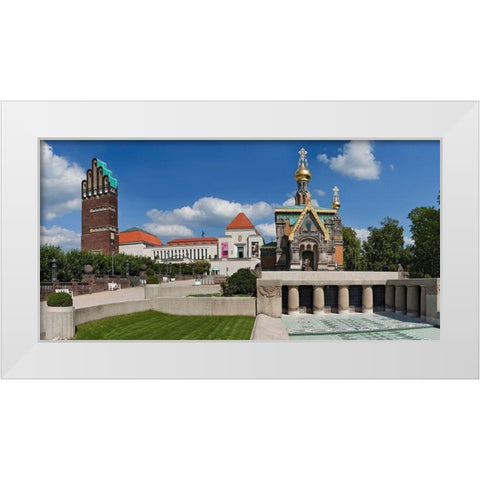 Mathildenhohe Darmstadt Panorama White Modern Wood Framed Art Print by Fischer, Rolf