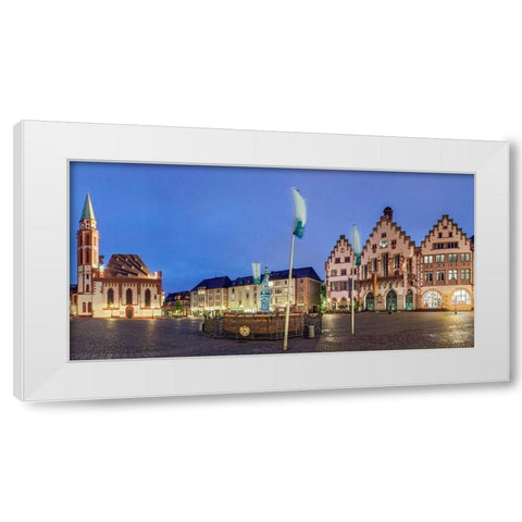 Frankfurt Romer Abend Panoramadetail White Modern Wood Framed Art Print by Fischer, Rolf