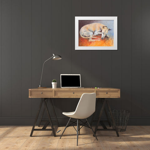 Dog resting White Modern Wood Framed Art Print by Botman, Loes