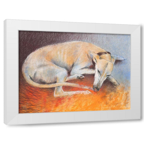 Dog resting White Modern Wood Framed Art Print by Botman, Loes