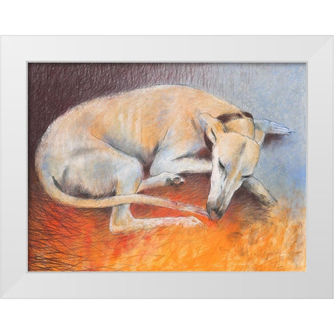 Dog resting White Modern Wood Framed Art Print by Botman, Loes