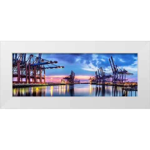Hamburg Harbour White Modern Wood Framed Art Print by Ronin