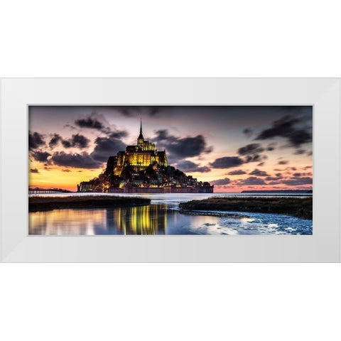Mont Saint Michel White Modern Wood Framed Art Print by Ronin