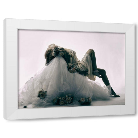 Inked Rose White Modern Wood Framed Art Print by Milillo, Marco