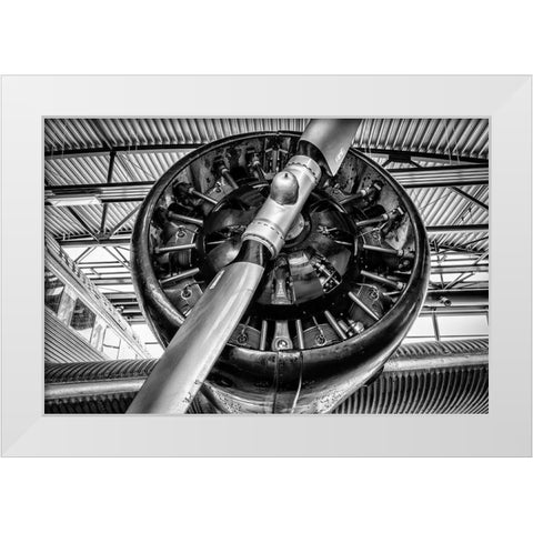 Propellor Engine White Modern Wood Framed Art Print by Ronin