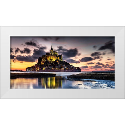 Mont Saint Michel White Modern Wood Framed Art Print by Ronin