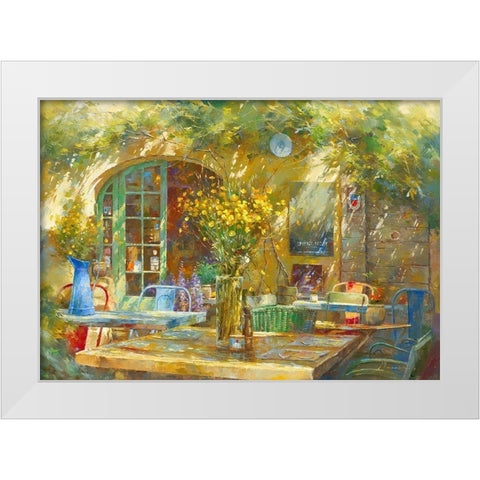 Terrasse - Le petit cafe White Modern Wood Framed Art Print by Messely, Johan