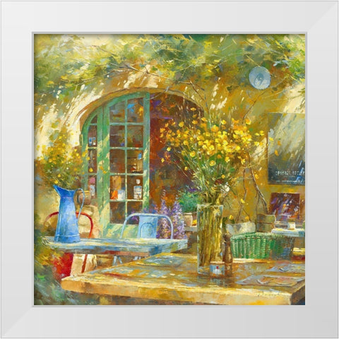 Terrasse - Le petit cafe White Modern Wood Framed Art Print by Messely, Johan